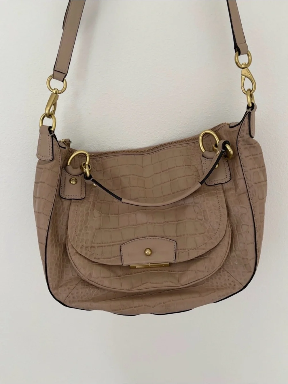 Coach Kristin Beige Croc-Embossed Leather Satchel Convertible Crossbody Y2K